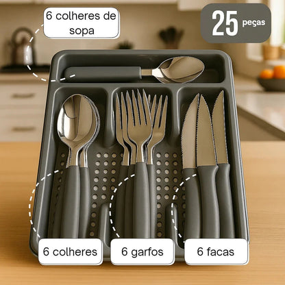 Jogo de Talheres Inox NOXHome | Cabos Anatômicos com Brinde – Kit 4, 17 ou 24 Peças