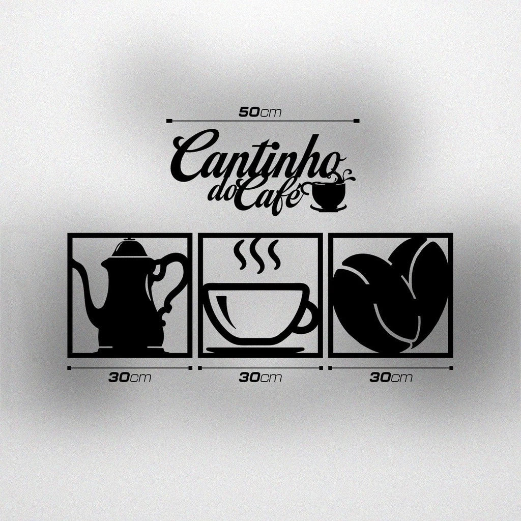 Kit Quadros Decorativos Cantinho do Café NOXHome | MDF Recorte a Laser 4 Peças – Com Fita Dupla Face