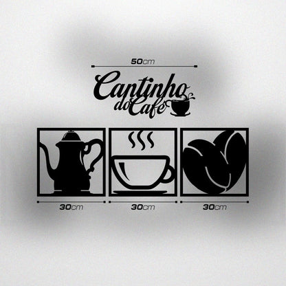 Kit Quadros Decorativos Cantinho do Café NOXHome | MDF Recorte a Laser 4 Peças – Com Fita Dupla Face