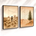 Kit 2 Quadros Decorativos com Moldura Jesus Pastor Ovelhas Paisagem Religioso Fé NOXHome