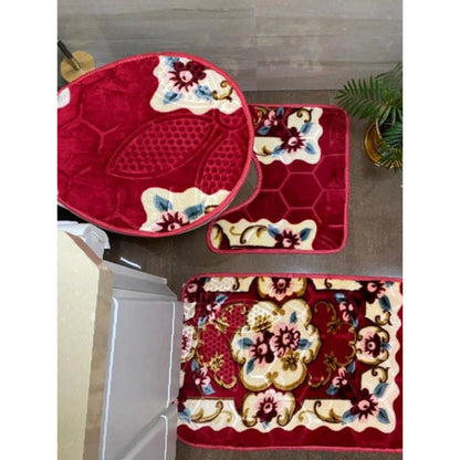 Jogo de Tapete para Banheiro Floral NOXHome | Antiderrapante 100% – Kit 3 Peças