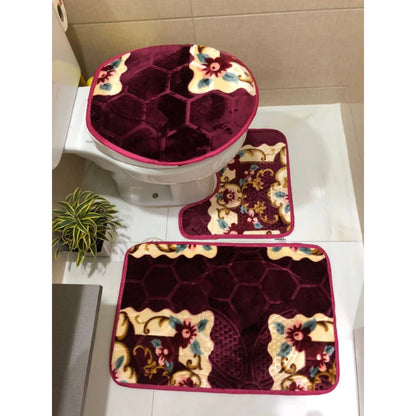 Jogo de Tapete para Banheiro Floral NOXHome | Antiderrapante 100% – Kit 3 Peças
