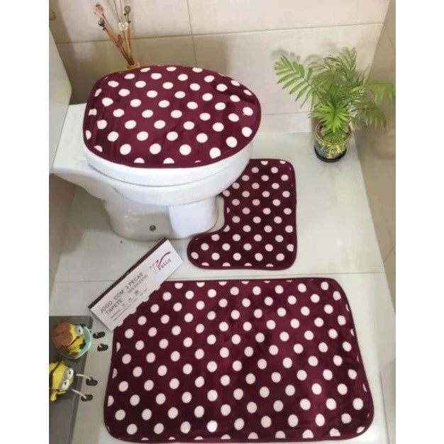 Jogo de Tapete para Banheiro Floral NOXHome | Antiderrapante 100% – Kit 3 Peças