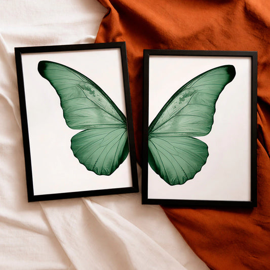 Kit 2 Quadros Decorativos com Moldura Asas Borboleta Verde Minimalista NOXHome