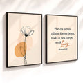 Kit 2 Quadros Decorativos com Moldura Flor Versículo Bíblico Mateus 6:22 Fé NOXHome