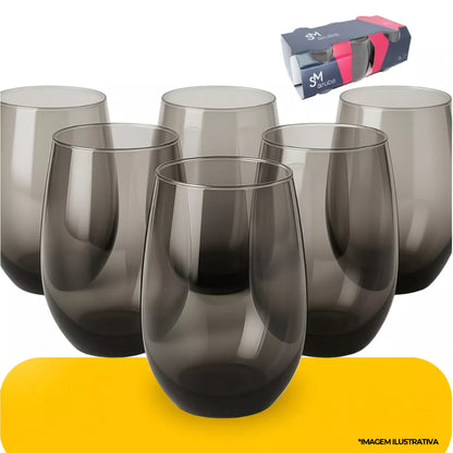 Jogo de Copos Fumê Aruba NOXHome | Vidro Resistente 465ml – Kit 4, 6, 10 ou 12 Peças